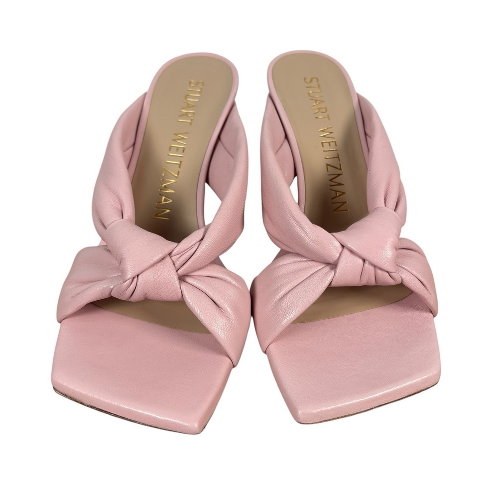 Stuart Weitzman Playa 75 Knot Sandal Womens 6 Pink Square Toe Spool Heel S7073 - Picture 3 of 11